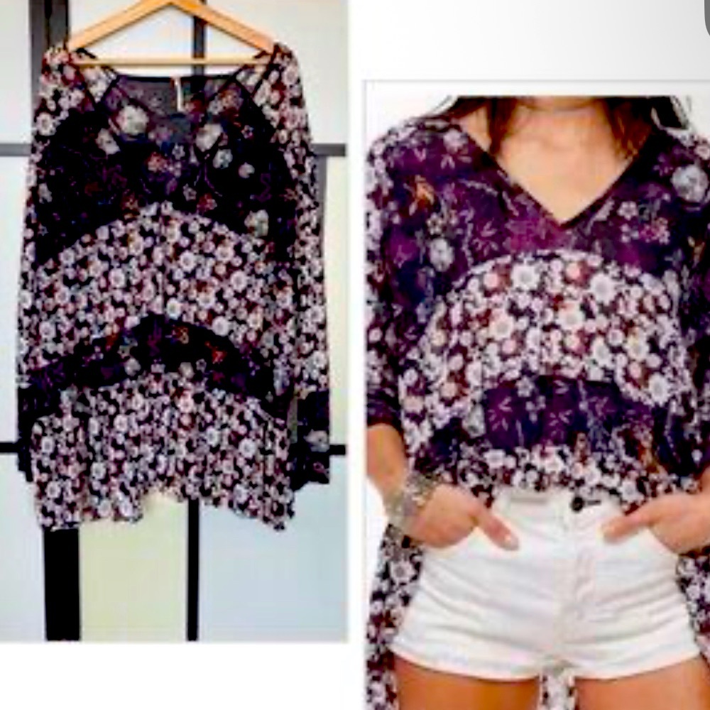 #3 Free People Isabelle Womens Floral Oversized Swing Babydoll Tunic size XS